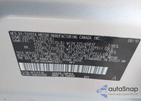 2010 Toyota Rav4 from USA, damaged, VIN 2T3BF4DVXAW076875